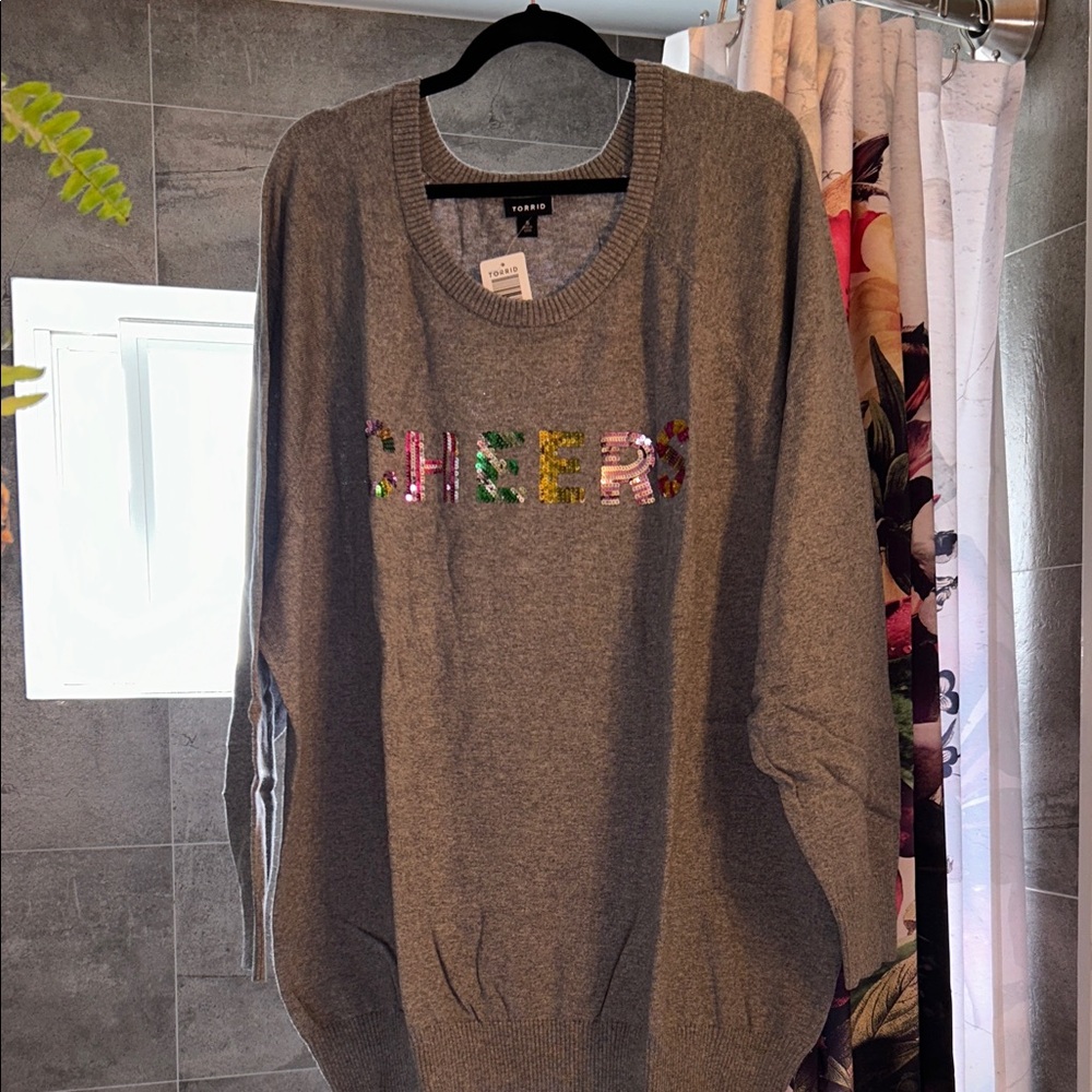 Torrid Women’s Grey Sweater with Multicolor 'Cheers' Design